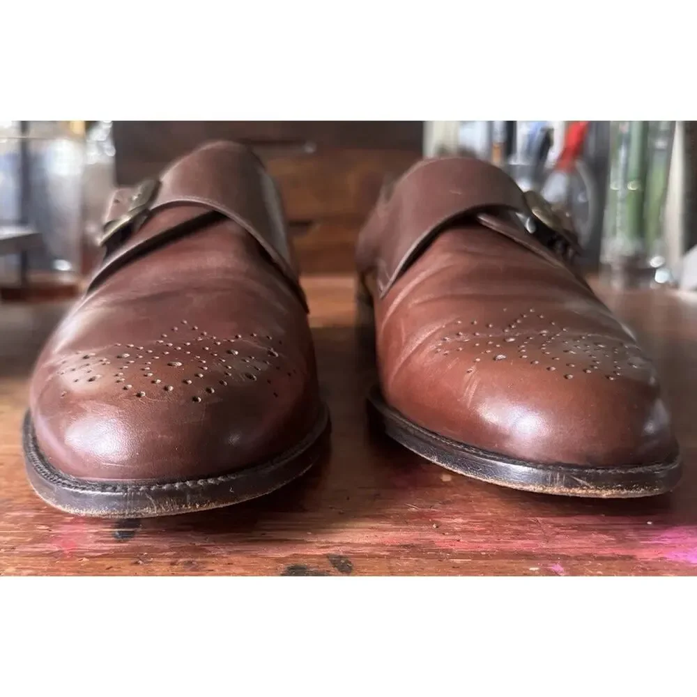 Bally Brown Leather Monkstrap Shoes Men's Size 11D